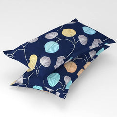 100% Cotton Double Bedsheets With 2 King Size Pillow Cover - 90 X 90 Inches, Blue | Small Leaf Printed Collections Double Bedsheets