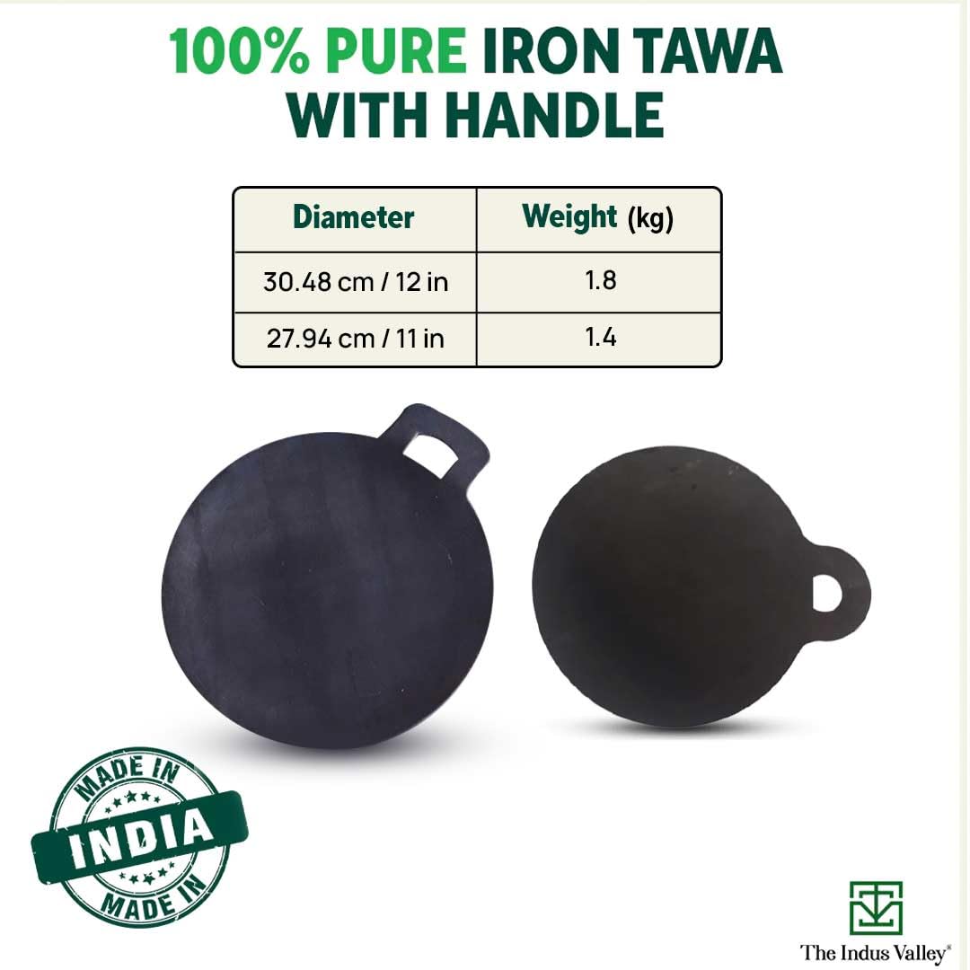 Pre-Seasoned Black Iron Concave Tawa For Dosa, Chapathi - 31cm, 12 Inch, 1.7 Kg | Gas Compatible, 100% Pure & Toxin-Free, No Chemical Coating Pre-Seasoned Black Iron Concave Tawa For Dosa, Chapathi - 31cm, 12 Inch, 1.7 Kg | Gas Compatible, 100% Pure & Toxin-Free, No Chemical Coating