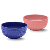 Ceramic āStripā Handcrafted Multipurpose Serving Bowl Katoris Set Of 2 - 450ml Each, Blue & Pink | Cereal Bowl, Soup Bowl, Salad Bowl - Dishwasher & Microwave Safe