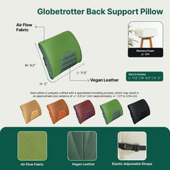 Memory Foam Pillow, Travel Lumbar Back Support Chair Cushion Pillow, Green - 11 L X 9 W X 2 H Inch | Pillow For Car, Airplane, Long Drive | Soft Pillow, Lightweight, Comfortable Pillow