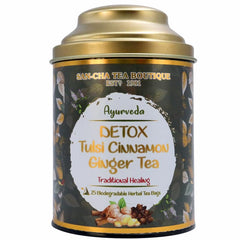 San-Cha Ayurveda Detox Tulsi Cinnamon Ginger Herbal Tea - 25 Biodegradable Pyramid Tea Bags | Boosts Immunity, Fights Bacteria - Caffeine Free