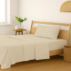 Plain Single Size Bedsheet With 1 Pillow Cover - 54 X 90 Inches, Beige | Breathable & Skin-Friendly - Suitable For Use All Year Long | Ideal Gift For Weddings