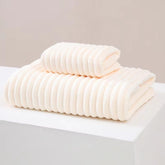 HomeCloud Korean Bath & Face Towel 400 Gsm | Plush Soft & Luxury Towel Set With Hanging Loop | 3x Softer Than Cotton Towels | Set Of 2 (Cream)
