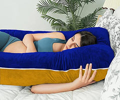 U Shaped Pillow, Pregnancy Pillow For Maternity & Baby Nursing - Gold, Royal Blue | Pregnant Women Stomach, Spine, Neck Support, Velvet Outer Cover With Zip, Full Body Pillow, Adjustable
