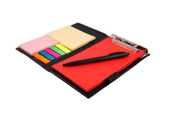 Sticky Notes, Clip Holder & Pen | Desk & Office Organizer Notebook (Crimson Red)