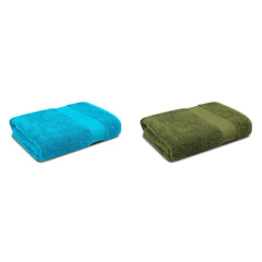 Trident 100% Cotton Bath Towel 1000 Gsm (Teal Sachet & Olive) - 2 Piece