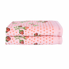 Rangoli Rose & Heart 100% Cotton Bath Towels 900 Gsm | Ultra Soft & Super Absorbent Bathing Towel (Peach) - Pack Of 2