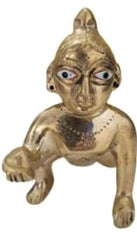 Handmade Brass Laddu Gopal Idol, Petal Bal Gopal Krishna Idol Gold, Brass, Size - Small, Kanha Ji, Home Décor, God Statue
