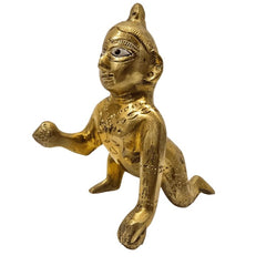 Laddoo Gopal Statue, Bal Gopal Thakur Ji Brass Idol, Gold, Brass, Size - Small, Perfect For Worship & Home Decor, Temple, Compact Design, Lord Krishna Murti, God Idol