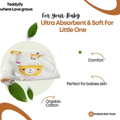 Teddyify Soft Cotton Baby Bath Towel 250 Gsm | Infants, New Born Babies Towel High Absorbent, Soft Cotton Premium Washcloth (Yellow)