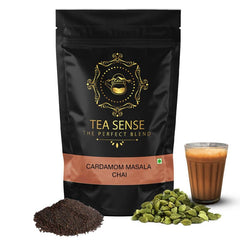 Tea Sense Cardamom Masala Chai - 200gm, 7.05 Ounce | Assam CTC, Real Cardamom, Elaichi - Rich Flavor & Strong Chai Patti, High Caffeine | Aromatic Strong Blend Loose Leaves