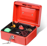 Portable Locking Small Cash Box For Money, Pocket Money Box With Key Lock, Money Slot, Double Layer 2 Keys For Security, Durable Cash Box With Tray, Colour - Red, Material - Alloy Steel