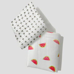 Organic Cotton Muslin Baby Bath Towel 200 Gsm | Cotton Cloth Premium Baby Washable Reusable, Absorbent, Extra Soft (Coconut & Watermelon -Off White)- Pack Of 2