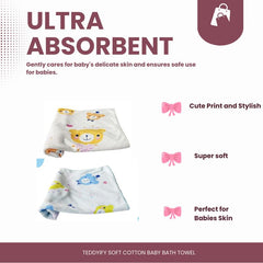 Teddyify Soft Cotton Baby Bath Towel 500 Gsm | Infants, New Born Babies Towel High Absorbent, Soft Cotton Premium Washcloth (Yellow & Blue) - Pack Of 2
