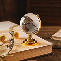 Feng Shui Crystal Globe For Office, Students, Study Table, Crystal Glass Earth Globe With Golden Stand For Kids Learning & Home Decor (Small - Diameter 6 Cm) Pack Of 1