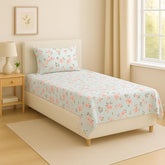 Bedsheet For Single Bed With 1 Pillow Cover - Size 90 X 60 Inches, Sky Blue | Soft Touch Cotton Fabric-Comfortable & Durable | Elegant Printed Bedding Set For Daily Use