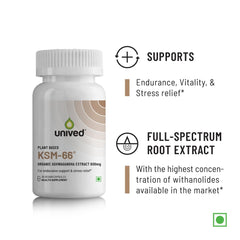 Unived Ksm-66 Ashwagandha 600mg Vegan Full Spectrum Root Extract Standardized To 5% Withanolides For Stress, Anxiety, Endurance, & Strength | 30 Vegan Capsules 50gm 0.1lbs