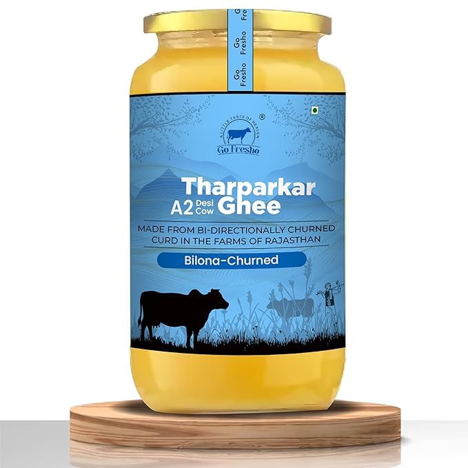 Pure Tharparkar A2 Desi Cow Ghee By Go Fresho | Handcrafted Vedic Bilona Ghee For Enhances The Taste Of Your Dishes | (1 Litr) 33.8 Ounce | Glass Jar