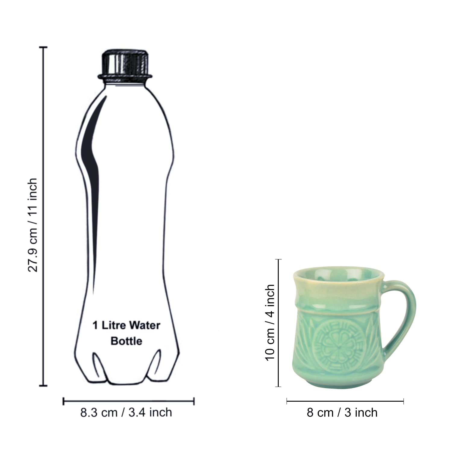 Studio Pottery Etched Ceramic Coffee Mugs Set Of 2 - 300ml Each, Turquoise | Milk Mugs - Tea Cups & Mugs Studio Pottery Etched Ceramic Coffee Mugs Set Of 2 - 300ml Each, Turquoise | Milk Mugs - Tea Cups & Mugs