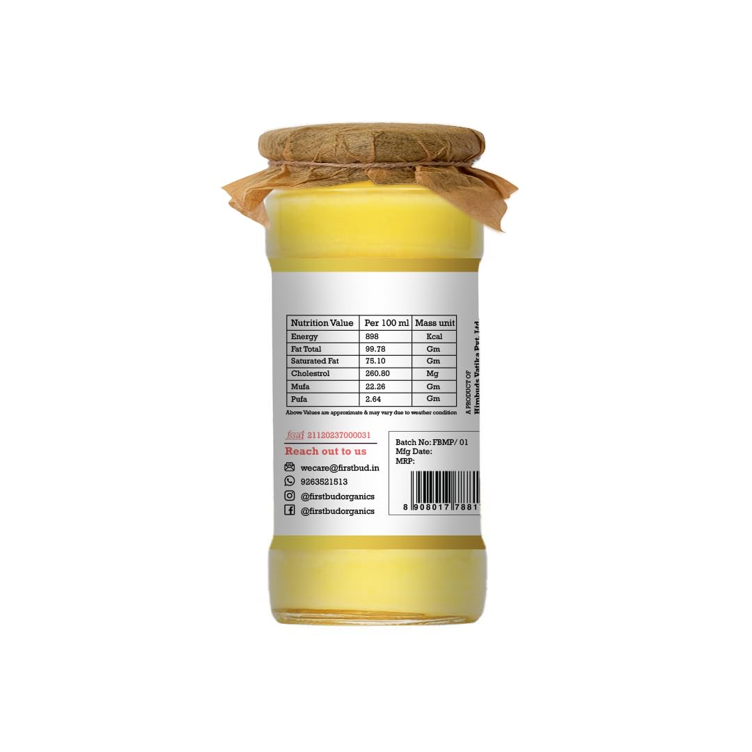 100% Natural Bilona Gir A2 Desi Ghee By First Bud Organics | Good Source Of Vitamin & Minerals Healthy Pure Desi Ghee Perfect For Supports Heart Health | (250ml) 8.4 Ounce | Jar Pack 100% Natural Bilona Gir A2 Desi Ghee By First Bud Organics | Good Source Of Vitamin & Minerals Healthy Pure Desi Ghee Perfect For Supports Heart Health | (250ml) 8.4 Ounce | Jar Pack