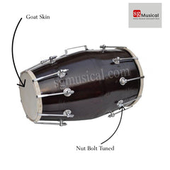 Mango Wood Bolt Tuned Dholak - Black | Perfectly Symmetric Round Dholak - Dholak For Festival, Wedding, Satsang | Very Easy To Tune, Wedding Dholki