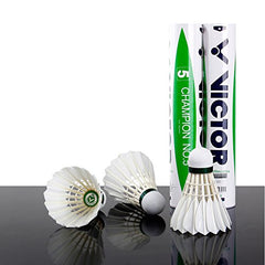 Victor Champion No 5 Duck Feather Badminton Shuttlecock Speed 77 , White | Pack Of 12