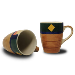 Hand Painted Boho Fiesta Ceramic Coffee Mug Set Of 2 - 300ml Each | Ceramic Mugs For Coffee, Tea, Milk - Microwave Safe & Dishwasher Safe