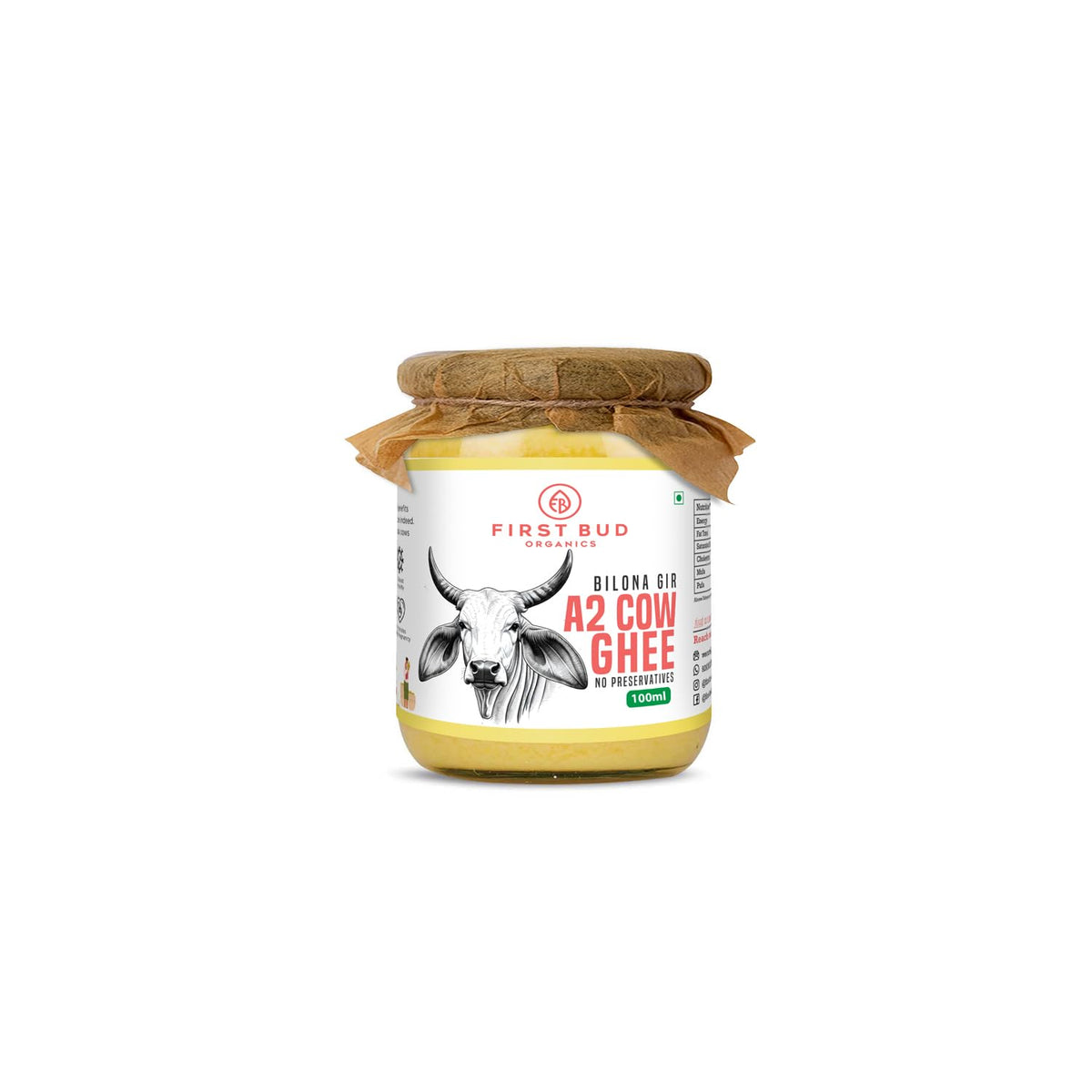 100% Natural Bilona Gir A2 Desi Ghee By First Bud Organics | Good Source Of Vitamin & Minerals Healthy Pure Desi Ghee Perfect For Digestive Health | (100ml) 3.3 Ounce | Jar Pack