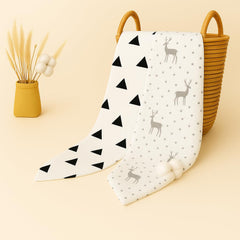 Organic Cotton Muslin Baby Bath Towel 200 Gsm | Cotton Cloth Premium Baby Washable Reusable, Absorbent, Extra Soft Deer & Triangle (White)- Pack Of 2