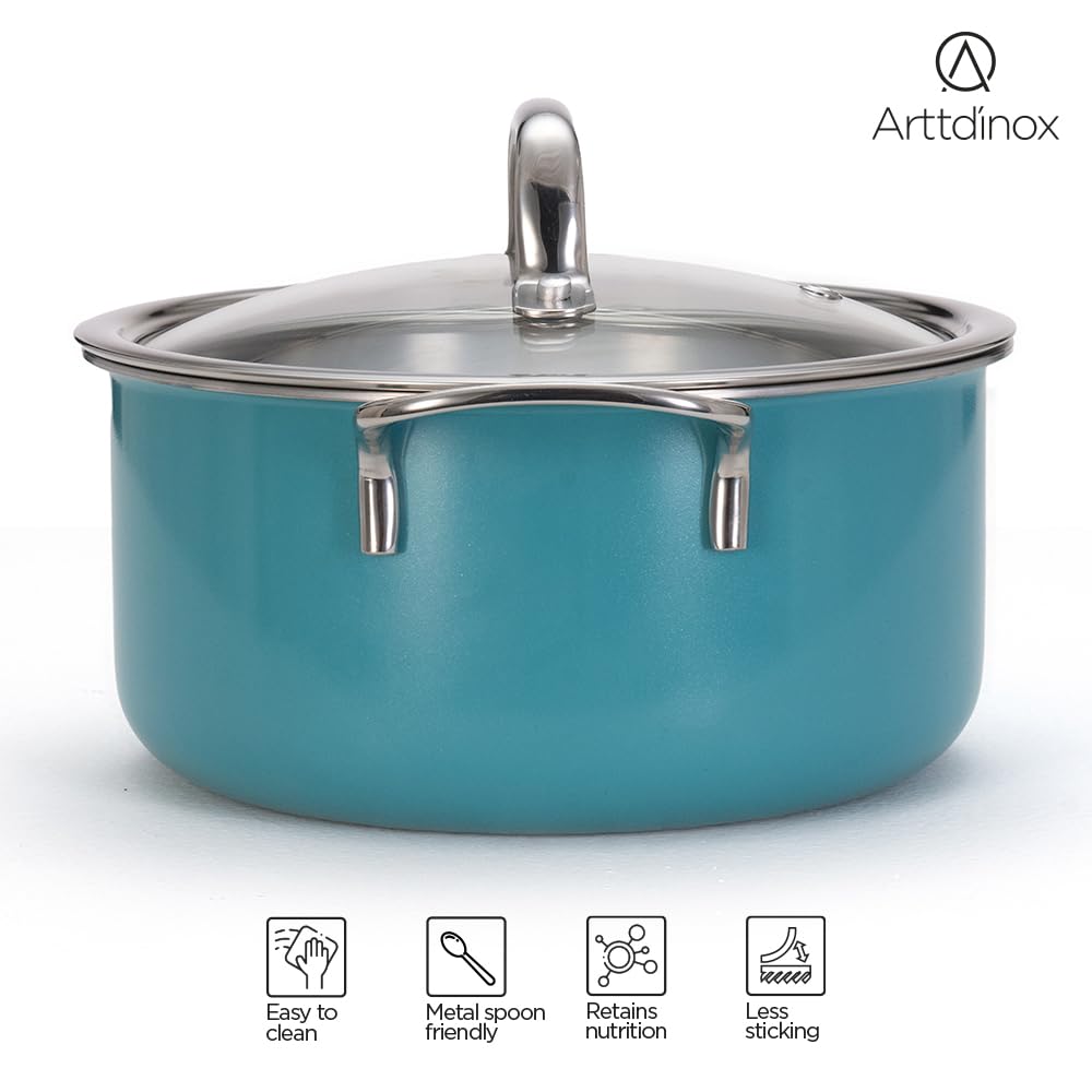 Vida Stainless Steel Triply Pot With Glass Lid - 20 Cm, 3 Liters | Bhagona For Biryani, Pulao, Halwa, Curries - Rivet Less Handle | Induction & Gas Base - Stock Pot With Lid Vida Stainless Steel Triply Pot With Glass Lid - 20 Cm, 3 Liters | Bhagona For Biryani, Pulao, Halwa, Curries - Rivet Less Handle | Induction & Gas Base - Stock Pot With Lid