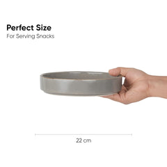 Stackable Ceramic Pasta Bowl Set Of 2 Pieces - 22cm, Grey Speckle | Ceramic Pasta Plate With Matte Finish | Deep Plate - Ceramic Bowl | Pasta Serving Plate