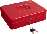 Metal Cash Box With Key, Money Box Organizer, Coin Tray, Portable Cash Drawer, Secure Cash Storage Box, Float Box With Removable Tray, Colour - Red