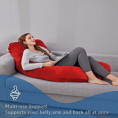 Pregnancy Pillow, Maternity Body Pillow For Sleeping, U Shaped Pillow, Red - 55 Inch | Full Body Pillow, Pregnancy Pillow For Pregnant Women, Support Belly & Back, Removable Velvet Cover