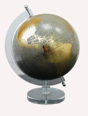 Rotating World Globe 8 Inch With Gold Arc & Wooden Stand For Show Piece For Home, Office, Study Table Decor, Birthday, Party Gifts For Students, Grey & Gold, Pack Of 1