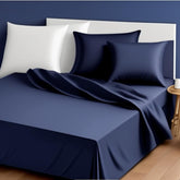 1 Bedsheet, 1 Fitted Sheet, Elastic With 2 Pillow Covers - King Size - 78 X 80 Inches, Navy Blue | 100% Egyptian Cotton For Premium Quality & Softness