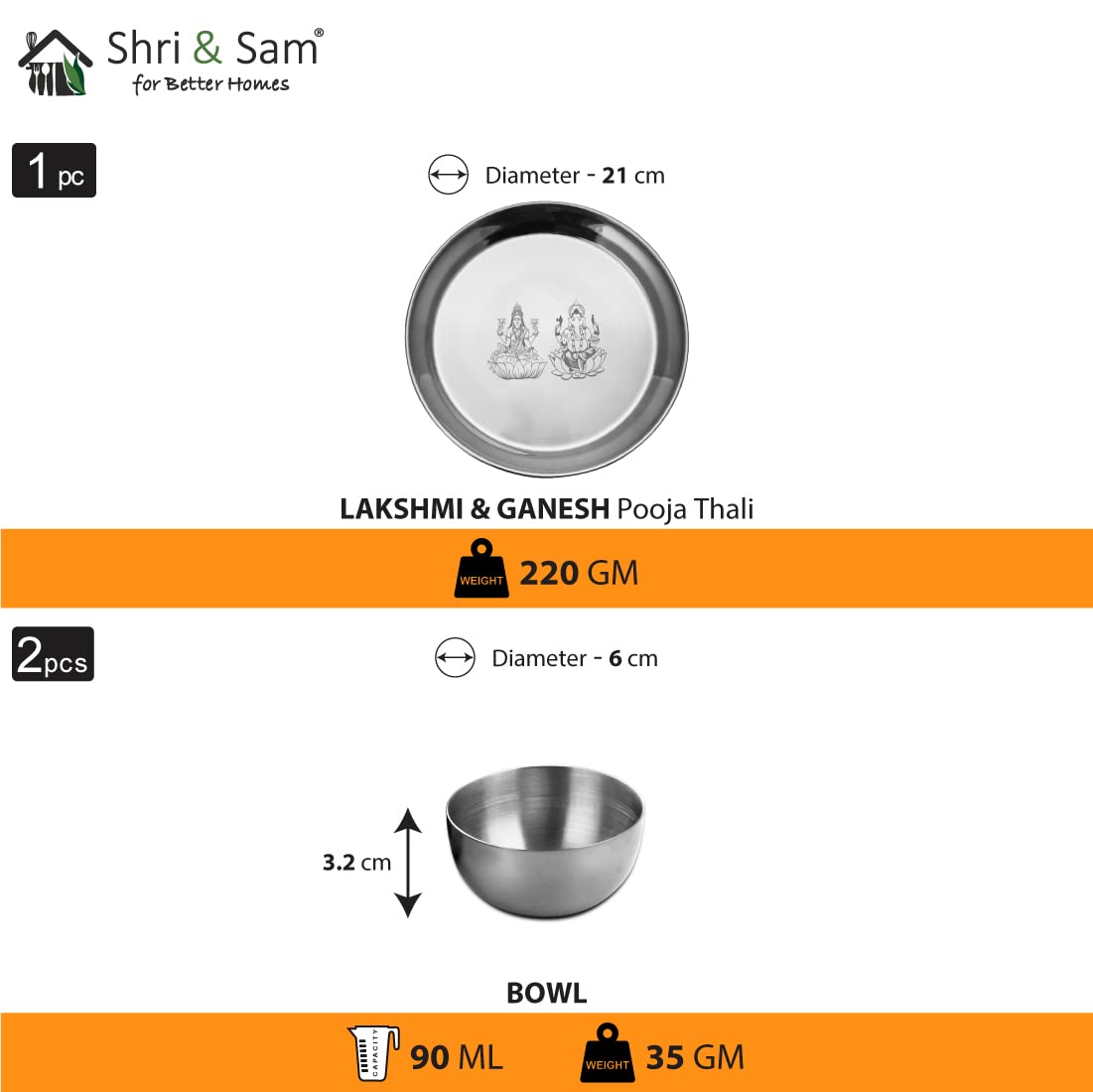 Stainless Steel Laxmi & Ganesh Ji Pooja Thali Set Of 3, Silver | 1 Pooja Thali+ 2 Katoris - Easy To Clean & Dishwasher Safe Stainless Steel Laxmi & Ganesh Ji Pooja Thali Set Of 3, Silver | 1 Pooja Thali+ 2 Katoris - Easy To Clean & Dishwasher Safe