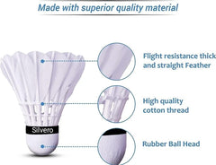 AEM Silvero Badminton Shuttlecock Straight Feather | Pack of 10 , White