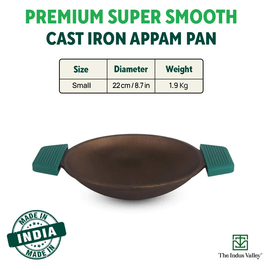 Super Smooth Black Cast Iron Appam Pan With Silicon Grip - 22cm, 8.7 Inch, 1.7 Kg | Gas Compatible, Pre-Seasoned, 100% Toxin-Free, Naturally Non-Stick, Long Lasting Super Smooth Black Cast Iron Appam Pan With Silicon Grip - 22cm, 8.7 Inch, 1.7 Kg | Gas Compatible, Pre-Seasoned, 100% Toxin-Free, Naturally Non-Stick, Long Lasting