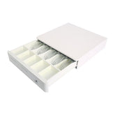 Electronic & Manual Metal Cash Drawer For Point Of Sale (Pos) System With Coin Tray, Colour - White, Material - Alloy Steel