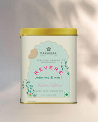 Makaibari Festive Edition Revere - Jasmine & Mint Loose Leaf Green Tea - 100gm Tin Caddy, 3.5 Ounce | USDA Certified Premium Tea - Low Caffeine Green Tea | Anti-Oxidants, Immunity Booster
