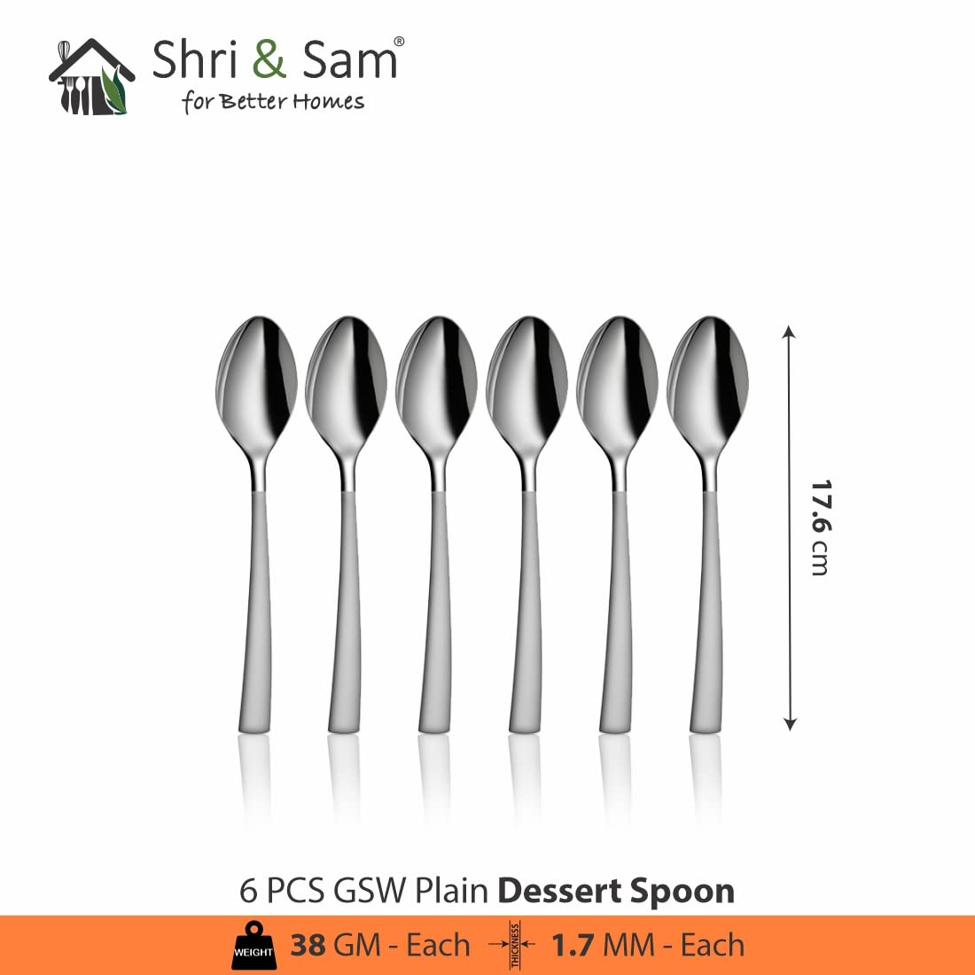 Stainless Steel GSW Plain Desert Spoon Set Of 6 Pieces, Silver | Rust Free & Dishwasher Friendly Stainless Steel GSW Plain Desert Spoon Set Of 6 Pieces, Silver | Rust Free & Dishwasher Friendly