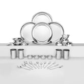 Stainless Steel Delight Solid Dinner Set Of 32 Pieces, Silver | 4 Dinner Plates+ 4 Glasses+ 4 Bowls+ 4 Chutney Bowls+ 4 Pudding Bowls+ 4 Dessert Spoons+ 4 Dessert Fork+ 4 Tea Spoons