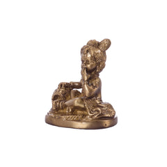 Laddu Gopal Eating Makhan Brass Showpiece Statue, Bal Gopal, Brass, Gold Idol, Antique Finish, Home Décor, Religious,Handmade Idol, God Statue
