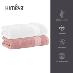 Himeya Bamboo Bath Towel 1200 Gsm | Ultra Absorbent 3x Softer Than Cotton Towels | Pack Of 2 - Butter Pink & White