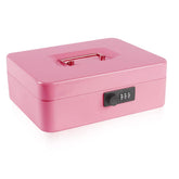 Large Cash Box With Combination Lock Safe Metal Money Box With Money Tray For Security Lock Box 9.84"X 7.87"X 3.54" Colour - Pink