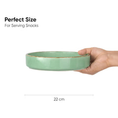 Stackable Ceramic Pasta Bowl Set Of 2 Pieces - 22cm, Mint Speckle | Ceramic Pasta Plate With Matte Finish | Deep Plate - Ceramic Bowl | Pasta Serving Plate