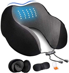Travel Pillow Premium Memory Foam, Comfortable & Supportive Neck Pillow, Black & Grey | Pain Relief Sleeping Neck Pillows For Travel, Airplane Pillow For Sleeping, Car, Office & Home