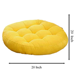 Polyester Round Velvet Floor Cushions Pillow For Living Room, Outdoor, Yellow - 50 X 50 Cm | For Floor Cushions, Tatami Cushion, Patio Cushion, Balcony Cushion, Floor Seating - Pack Of 2