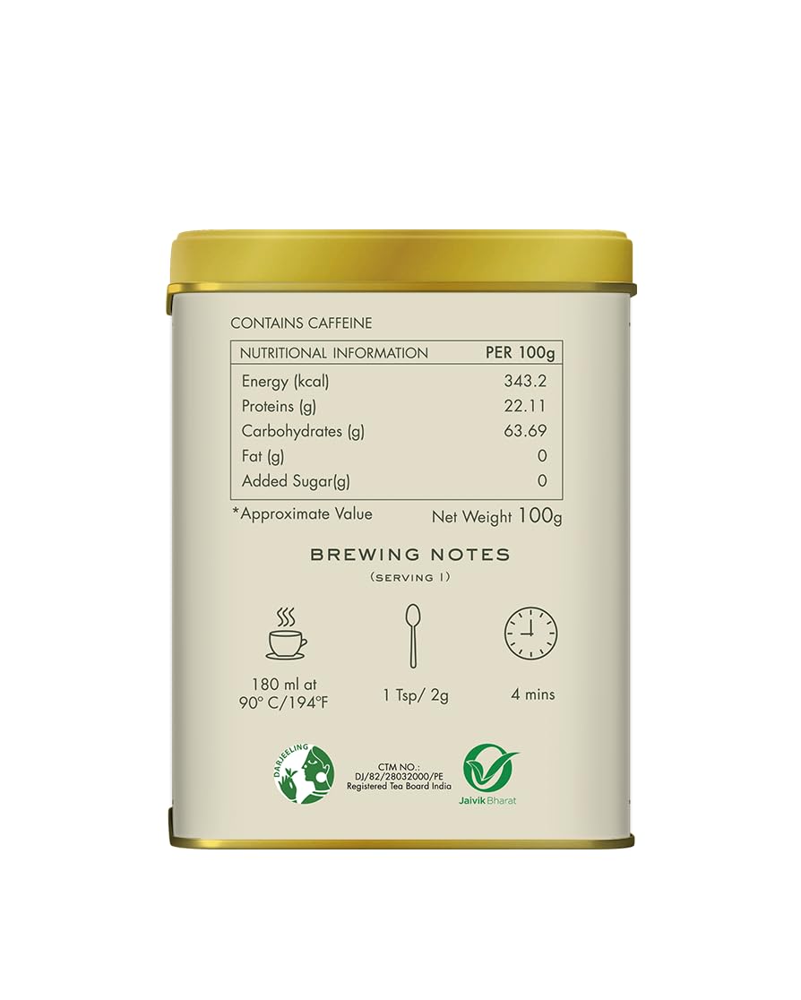 Makaibari Tea Treasures Darjoolong Tea - 100gm Tin Caddy, 3.5 Ounce | USDA Certified Premium Darjeeling Oolong Tea - Natural Detox Tea, Semi-Fermented Oolong Whole Loose Leaf | Medium Caffeine Makaibari Tea Treasures Darjoolong Tea - 100gm Tin Caddy, 3.5 Ounce | USDA Certified Premium Darjeeling Oolong Tea - Natural Detox Tea, Semi-Fermented Oolong Whole Loose Leaf | Medium Caffeine