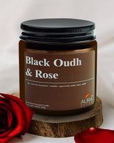 BLACK OUDH & ROSE SOY WAX AMBER JAR CANDLE | VOTIVE CANDLE BEST FOR GIFT CANDLE